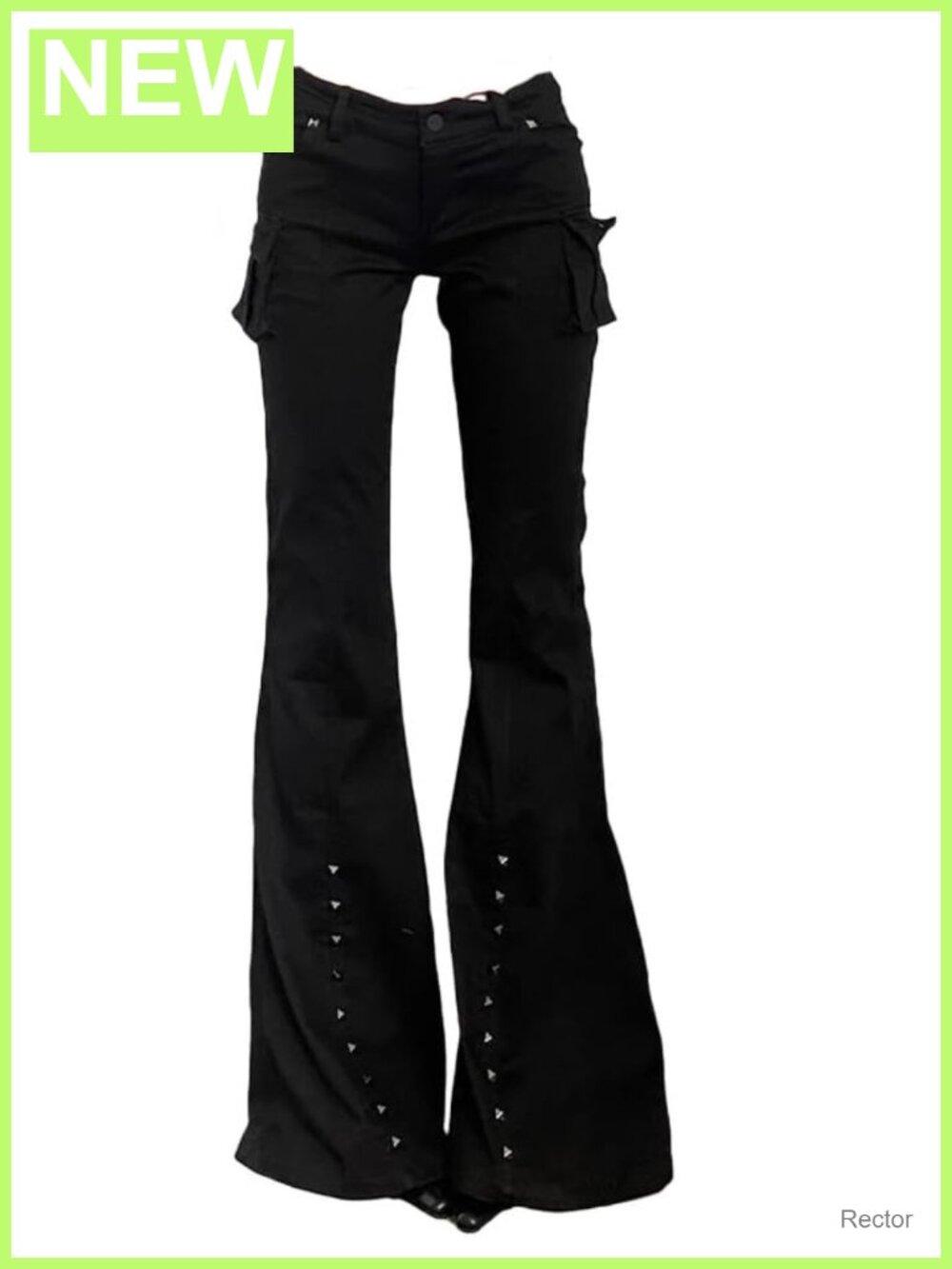 Low Rise Cargo Flare Jeans Studded Bell Bottom Gothic Streetwear Pants
